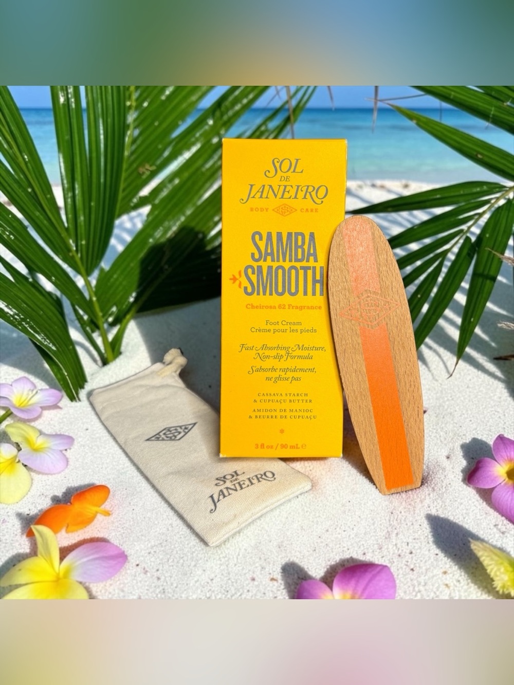 🌴SOL DE JANIERO🌴Samba Smooth Foot Cream with Surfboard Shaped Buffer/NIB